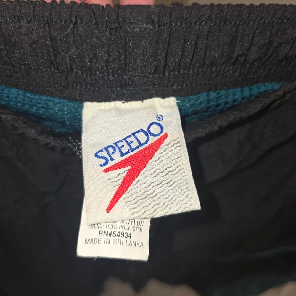 Speedo Swim‎ Trunks Large Mens Black Teal Mesh Panel Colorblock Board Shorts